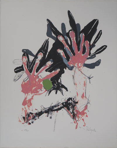 Paul REBEYROLLE : Les Mains : Corbeau saisi en vol, 1970 - Lithographie