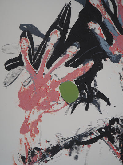 Paul REBEYROLLE : Les Mains : Corbeau saisi en vol, 1970 - Lithographie (détail)