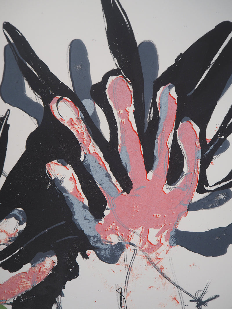 Paul REBEYROLLE : Les Mains : Corbeau saisi en vol, 1970 - Lithographie (détail)