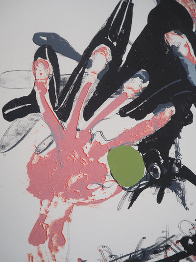 Paul REBEYROLLE : Les Mains : Corbeau saisi en vol, 1970 - Lithographie (détail)