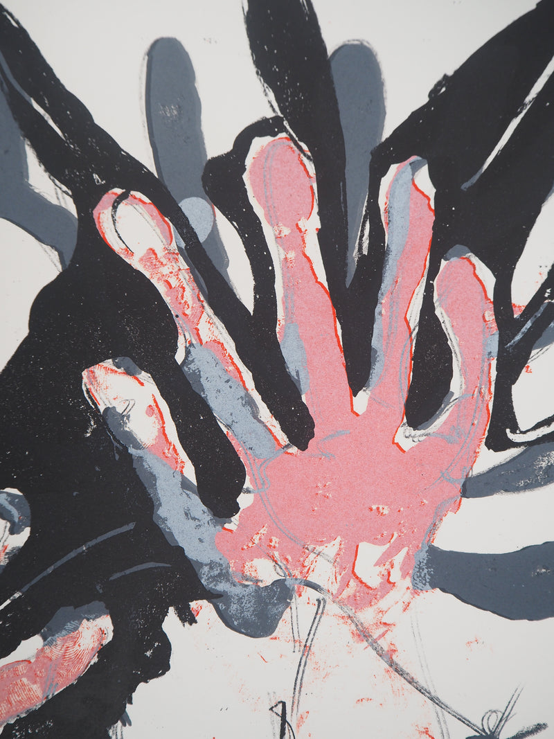 Paul REBEYROLLE : Les Mains : Corbeau saisi en vol, 1970 - Lithographie (détail)