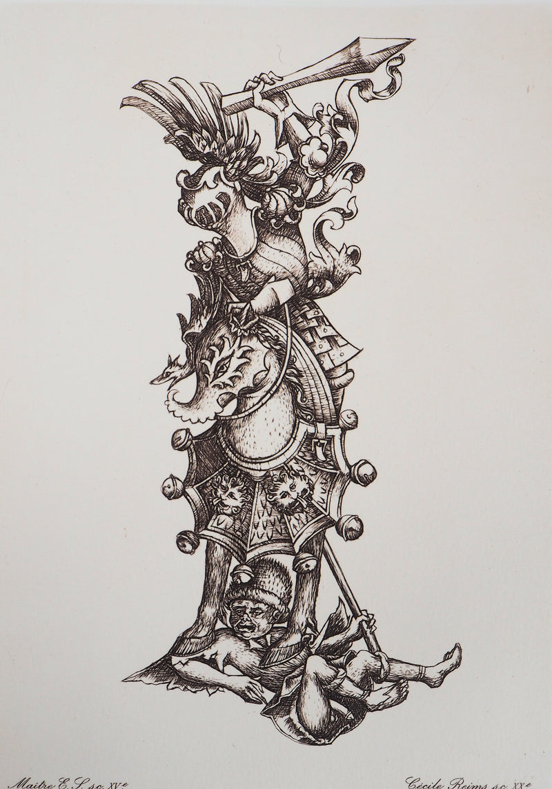 Cécile REIMS : Le chevalier - Gravure (détail)