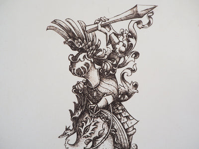 Cécile REIMS : Le chevalier - Gravure (détail)