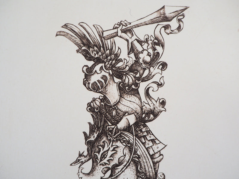 Cécile REIMS : Le chevalier - Gravure (détail)