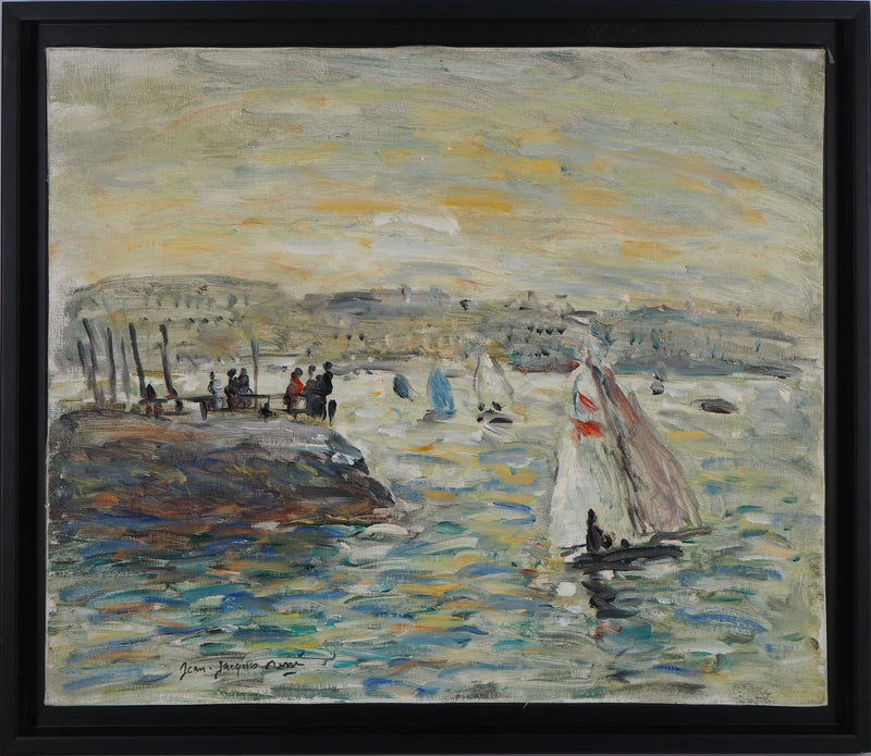 Jean Jacques RENE : Voiliers au Havre - Tableau (détail)