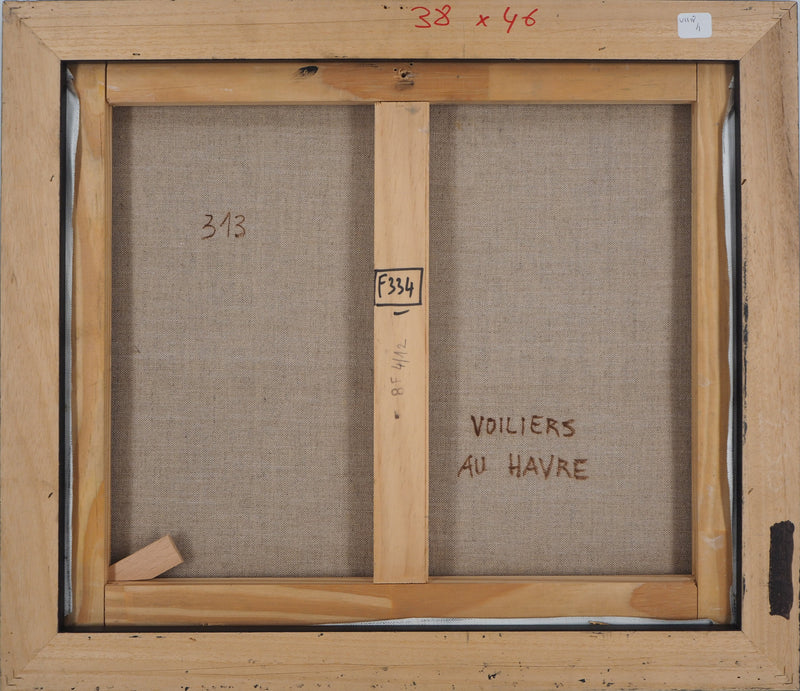 Jean Jacques RENE : Voiliers au Havre - Tableau (détail)