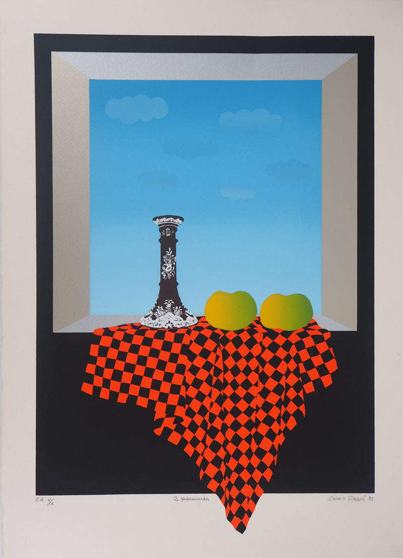 Omer RESIC : Hommage à Cézanne, Deux pommes - Lithographie