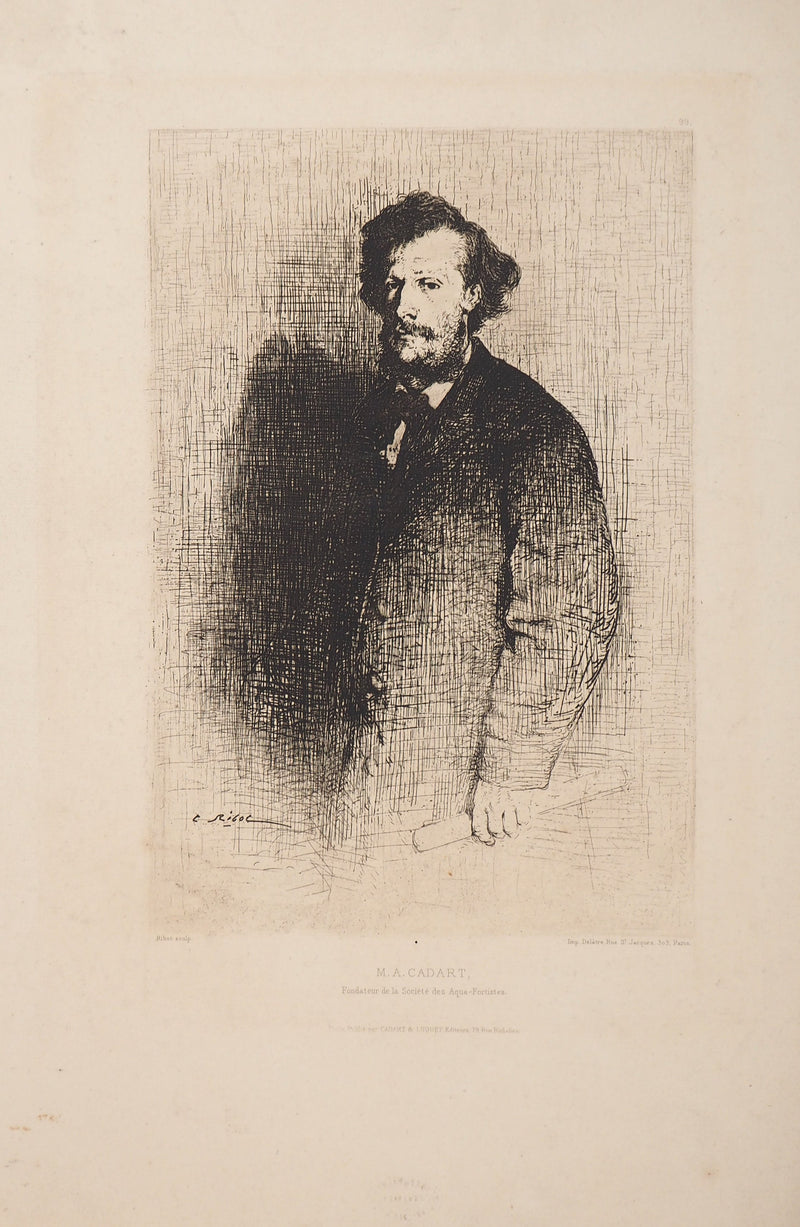 Théodule RIBOT : Portrait de M.A. CADART - Gravure (détail)