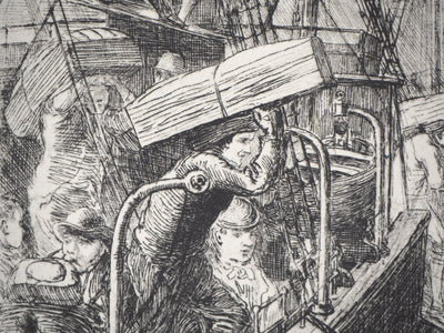 Matthew Withe RIDLEY : Le débarquement au port - Gravure (détail)
