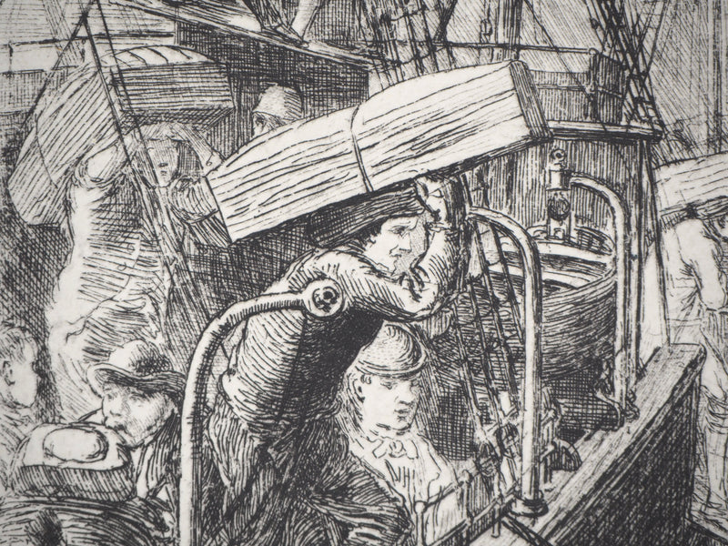 Matthew Withe RIDLEY : Le débarquement au port - Gravure (détail)