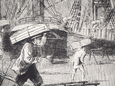 Matthew Withe RIDLEY : Le débarquement au port - Gravure (détail)