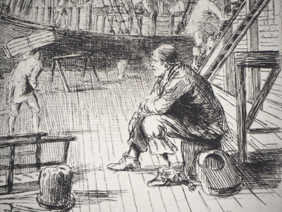 Matthew Withe RIDLEY : Le débarquement au port - Gravure (détail)