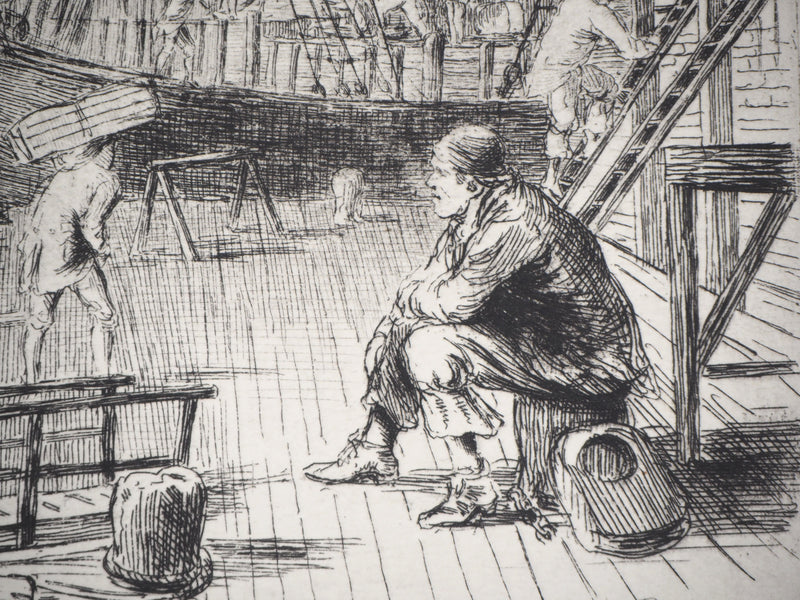 Matthew Withe RIDLEY : Le débarquement au port - Gravure (détail)