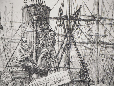 Matthew Withe RIDLEY : Le débarquement au port - Gravure (détail)