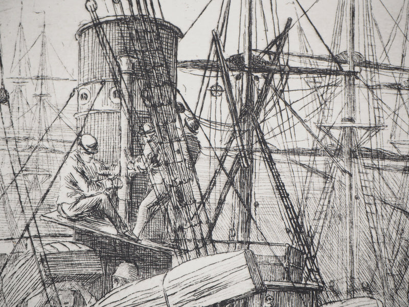 Matthew Withe RIDLEY : Le débarquement au port - Gravure (détail)