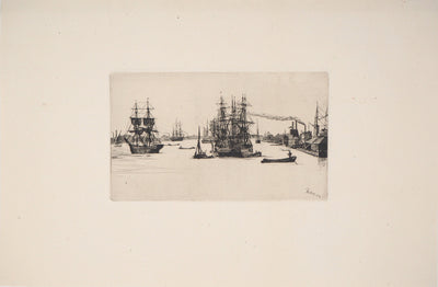 Matthew Withe RIDLEY : Voiliers près du quai - Gravure (détail)