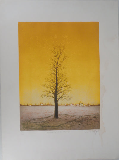 Jacques Joachim Jean RIGAL : Arbre solitaire (Paysage d'île de France) - Gravure