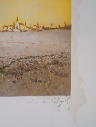 Jacques Joachim Jean RIGAL : Arbre solitaire (Paysage d'île de France) - Gravure (détail)