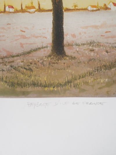Jacques Joachim Jean RIGAL : Arbre solitaire (Paysage d'île de France) - Gravure (détail)
