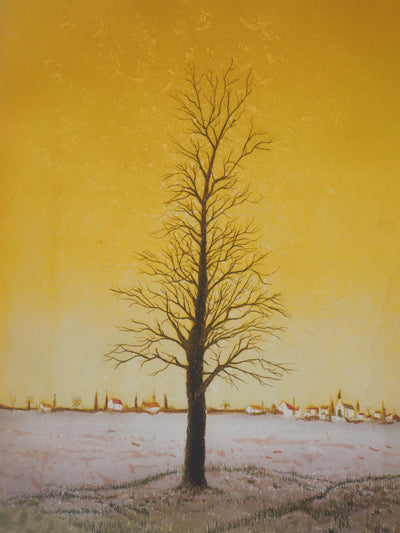 Jacques Joachim Jean RIGAL : Arbre solitaire (Paysage d'île de France) - Gravure (détail)