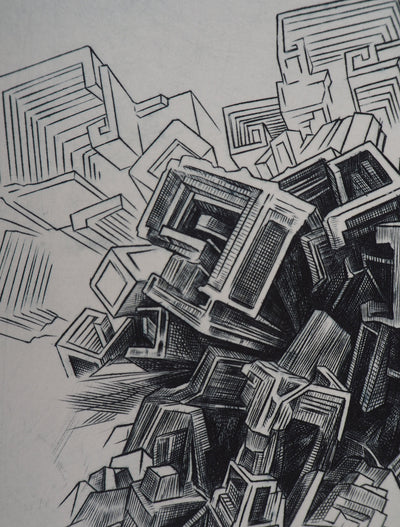 Eric ROBERT-AYME : Géométrie destructrice - Gravure (détail)