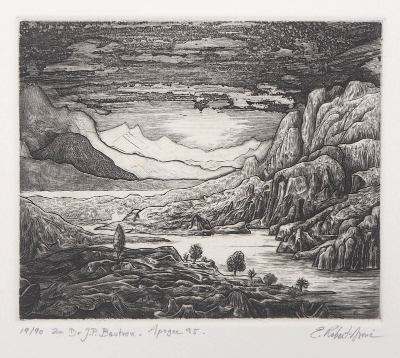 Eric ROBERT-AYME : Paysage surréaliste, Apogée, 1995 - Gravure