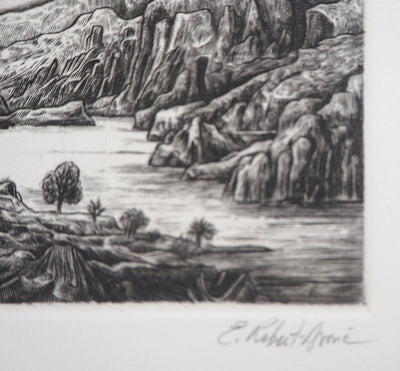 Eric ROBERT-AYME : Paysage surréaliste, Apogée, 1995 - Gravure (détail)