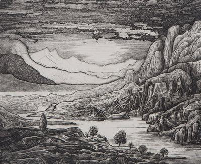 Eric ROBERT-AYME : Paysage surréaliste, Apogée, 1995 - Gravure (détail)