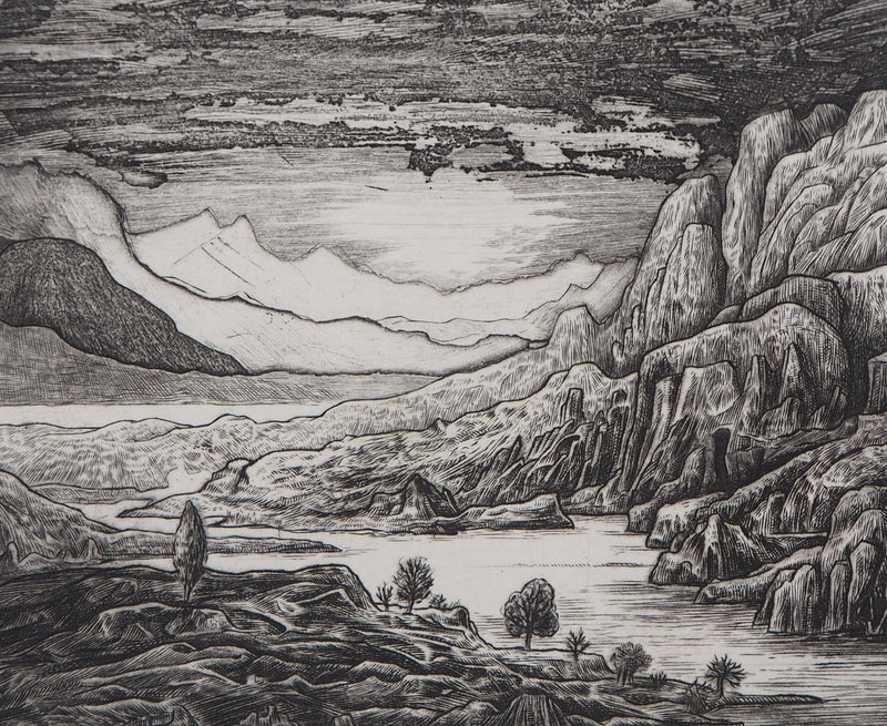 Eric ROBERT-AYME : Paysage surréaliste, Apogée, 1995 - Gravure (détail)