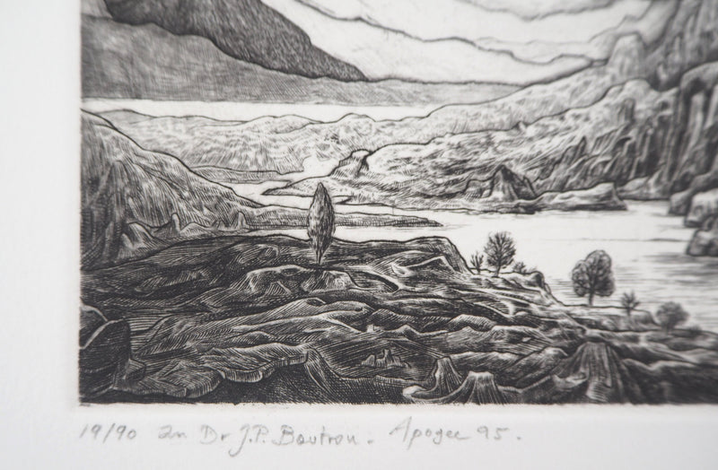 Eric ROBERT-AYME : Paysage surréaliste, Apogée, 1995 - Gravure (détail)