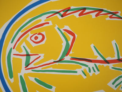 LLIMOS ROBERT : Chat et Poisson, 1987 - Lithographie (détail)