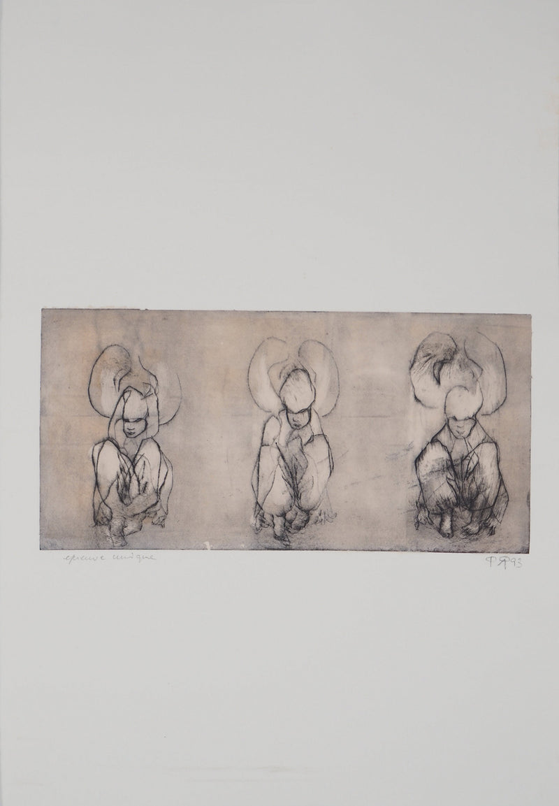 Patrick ROCARD : Les trois figures - Gravure (détail)