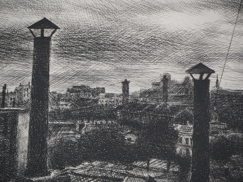 Marcel ROCHE : Les cheminées - Gravure