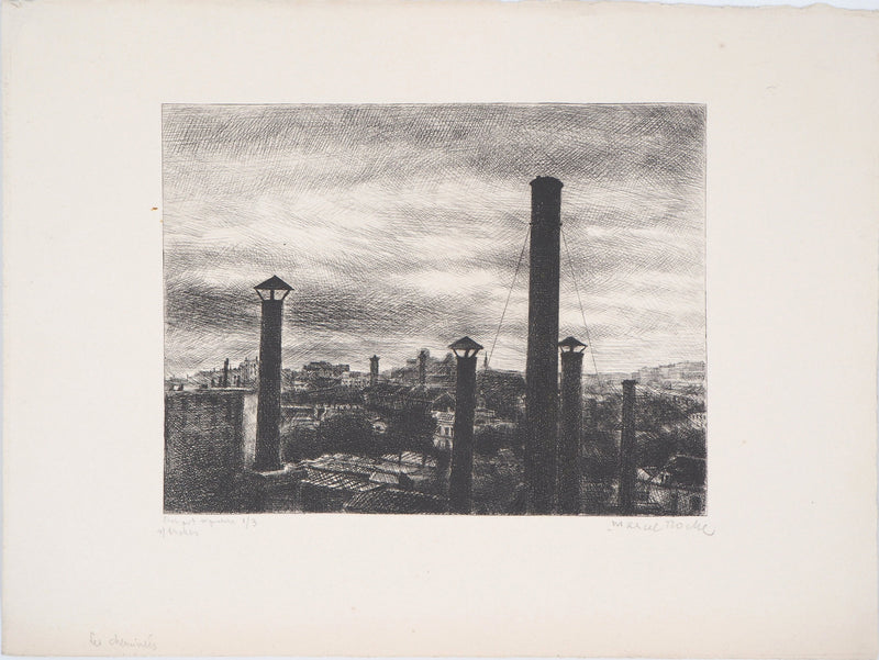 Marcel ROCHE : Les cheminées - Gravure (détail)