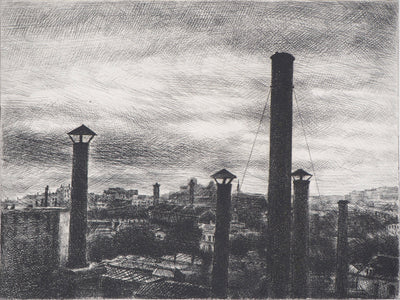 Marcel ROCHE : Les cheminées - Gravure (détail)