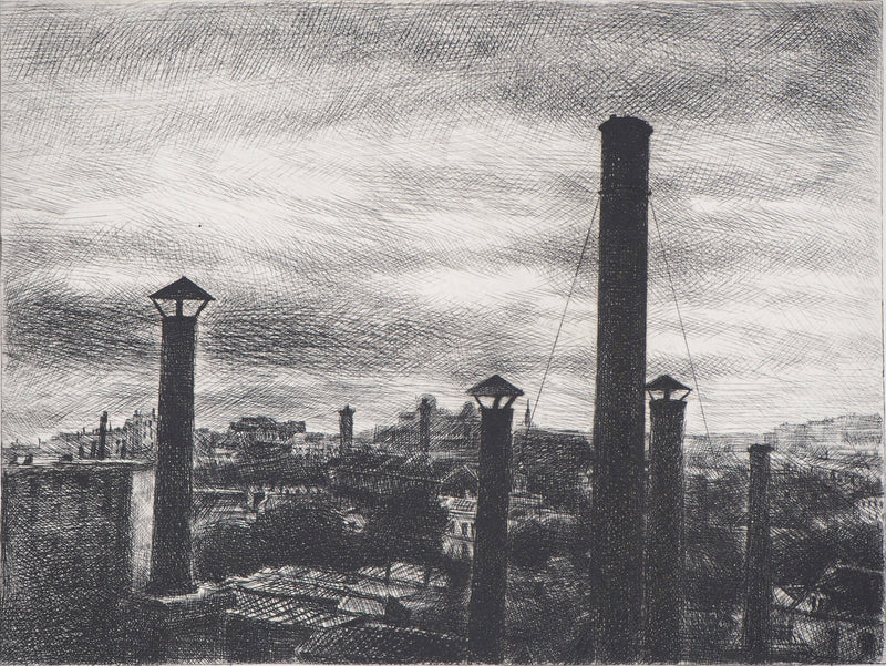 Marcel ROCHE : Les cheminées - Gravure (détail)