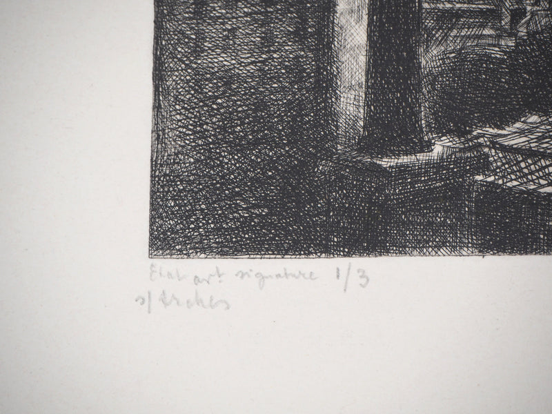 Marcel ROCHE : Les cheminées - Gravure (détail)