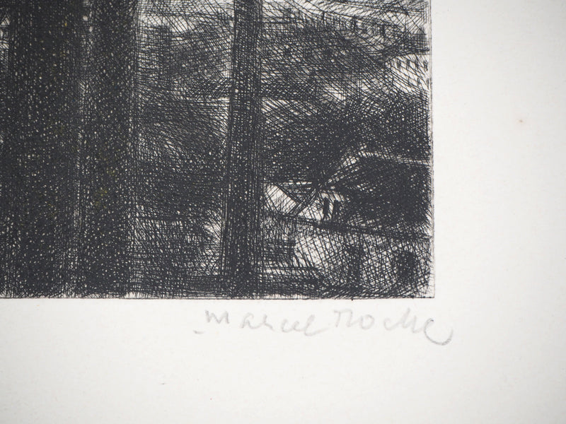 Marcel ROCHE : Les cheminées - Gravure (détail)