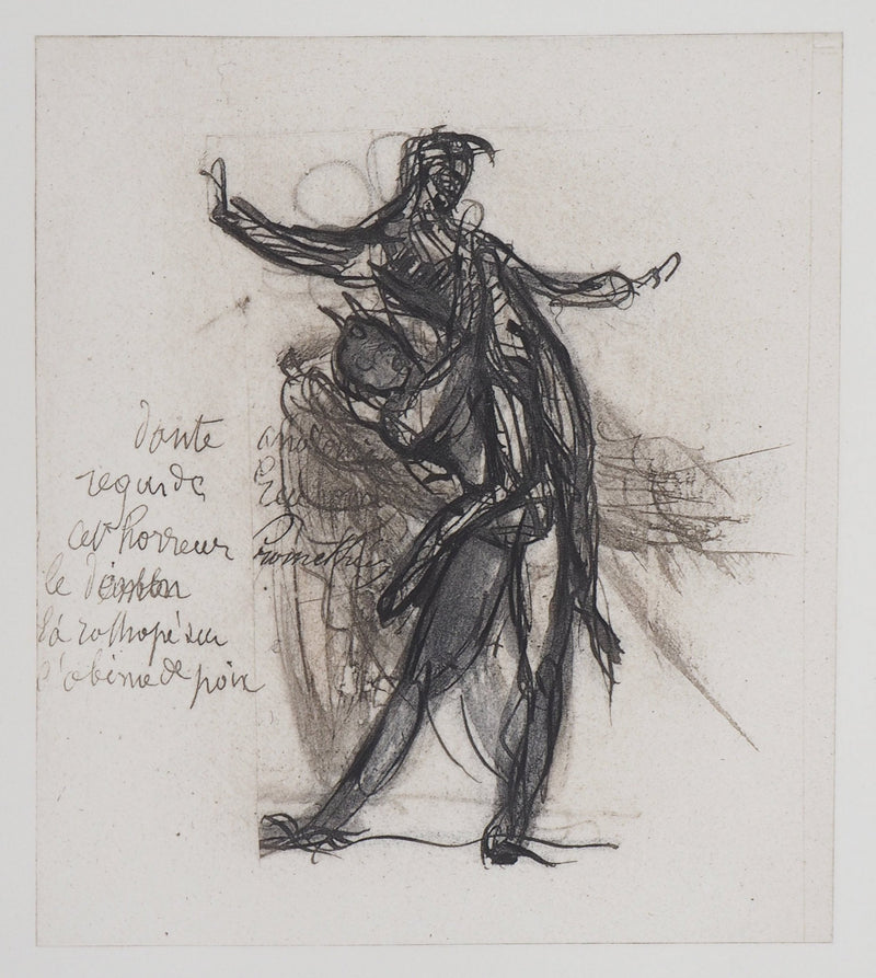 Auguste RODIN : Démon montrant une ombre tombée dans la poix - Héliogravure