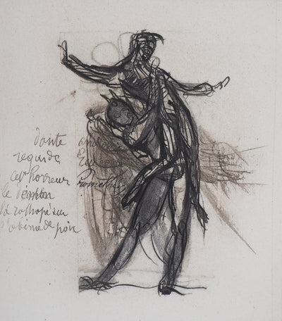 Auguste RODIN : Démon montrant une ombre tombée dans la poix - Héliogravure (détail)