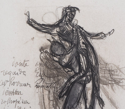 Auguste RODIN : Démon montrant une ombre tombée dans la poix - Héliogravure (détail)