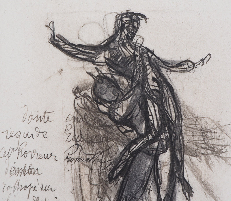 Auguste RODIN : Démon montrant une ombre tombée dans la poix - Héliogravure (détail)