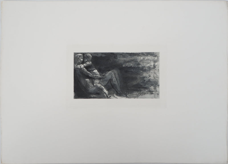 Auguste RODIN : Femme et enfant allongés - Héliogravure (détail)