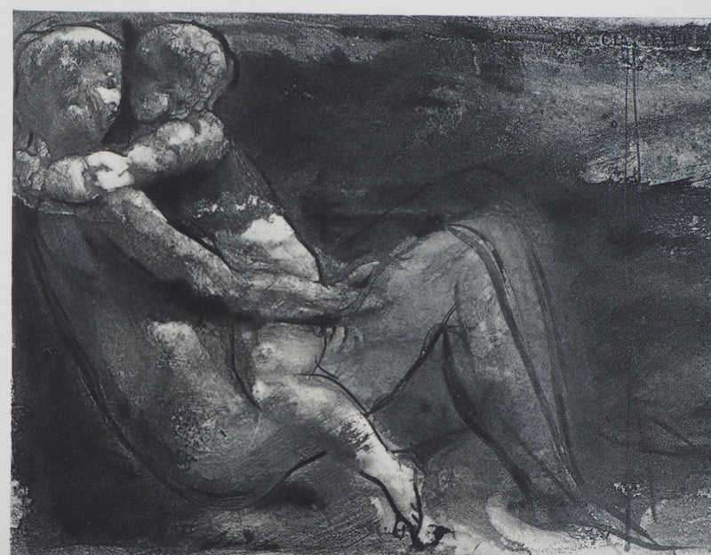 Auguste RODIN : Femme et enfant allongés - Héliogravure (détail)