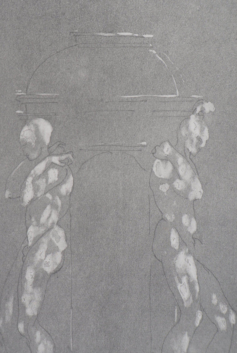 Auguste RODIN : Figures supportant un piédestal - Héliogravure (détail)