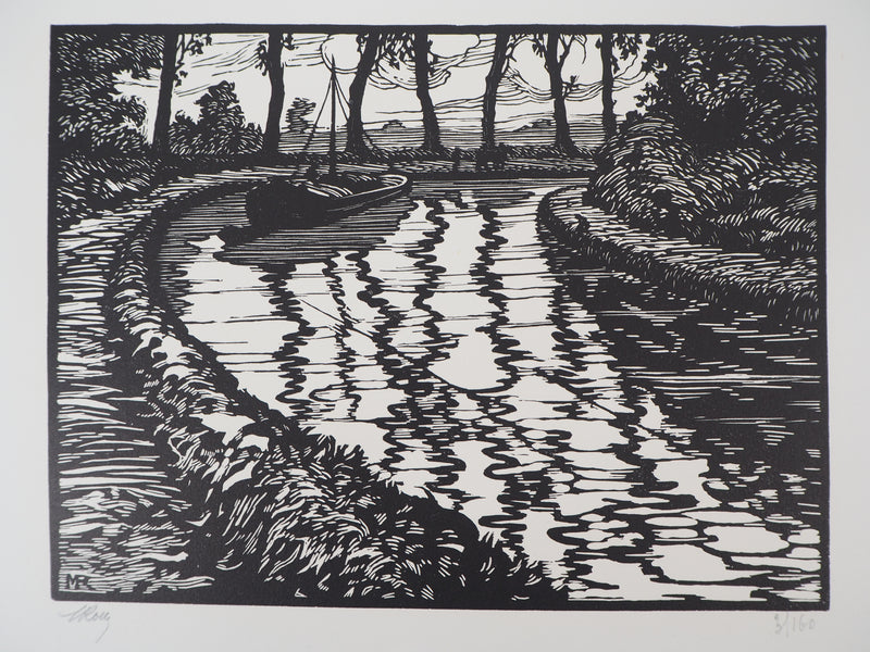 Maurice ROLLET : Le Canal, 1927 - Gravure sur bois