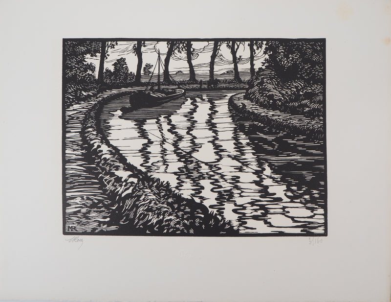 Maurice ROLLET : Le Canal, 1927 - Gravure sur bois (détail)