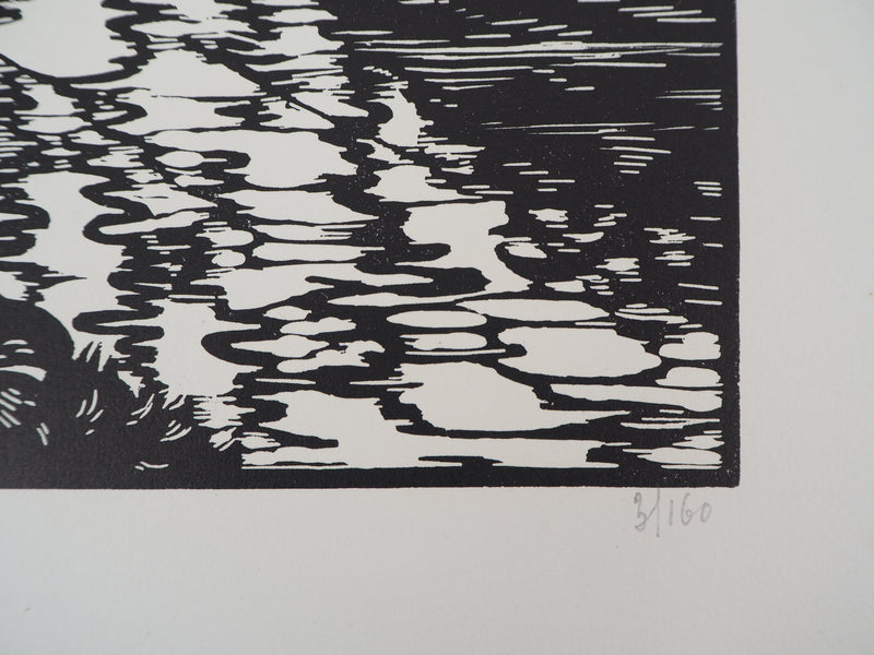 Maurice ROLLET : Le Canal, 1927 - Gravure sur bois (détail)