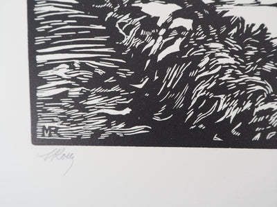 Maurice ROLLET : Le Canal, 1927 - Gravure sur bois (détail)