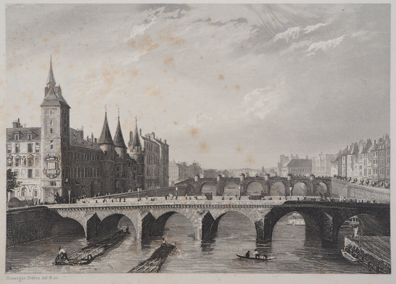  ROUARGUE FRERES : Paris Le pont au change - Gravure